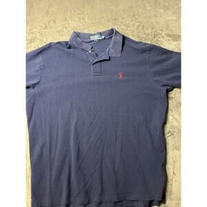 Polo Ralph Lauren Mens XXL Navy Blue Short Sleeve Pique Polo Shirt Red Pony Logo